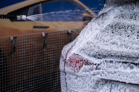 SUV Being Washed at Car Washの写真素材