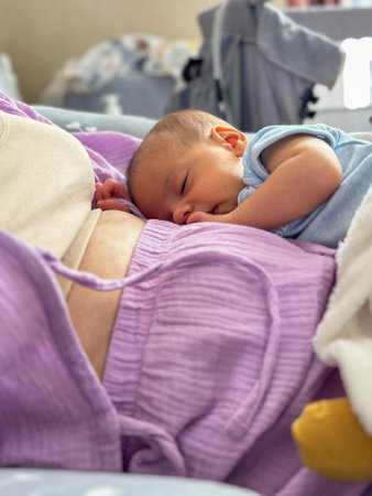 Newborn Baby Resting on mother tummyの写真素材
