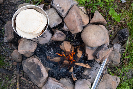 Campfire Cooking with Flatbreadsの写真素材