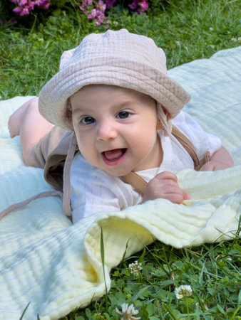 Joyful Baby Playing Outdoorsの写真素材
