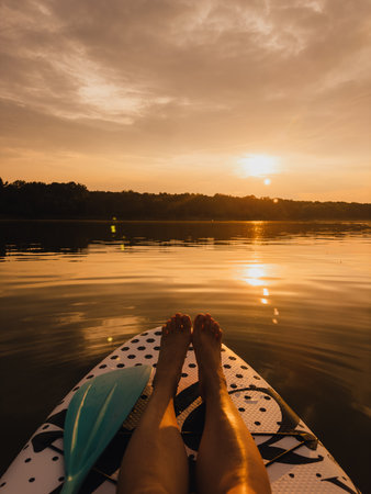Relaxing Paddleboard Sunsetの写真素材