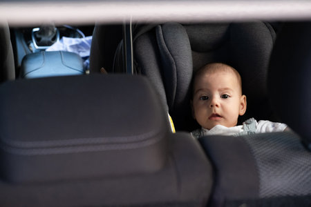 Cute Baby in Car Seat Safety Conceptの写真素材