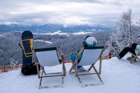 Relaxing with a Snowy Mountain View
