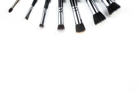 Makeup brushes on white backgroundの写真素材