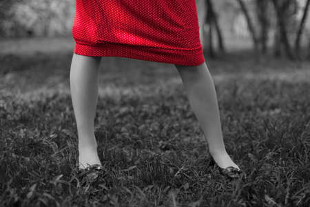 Legs girl in red dress
