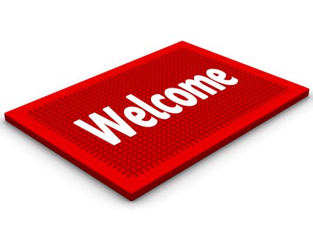 Red rug with a salutatory word Welcomeの写真素材