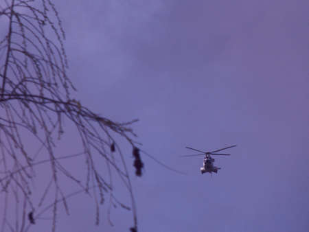 helicopter transport machine sky clouds aviation aviation propellersの写真素材