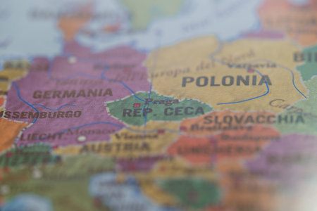 Poland on the map. Shallow depth of field. selective focus.の写真素材