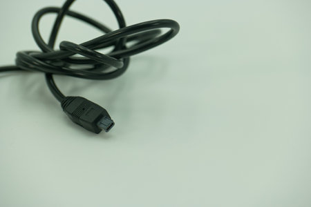 Black USB cable isolated on white background. Copy space for text.の写真素材