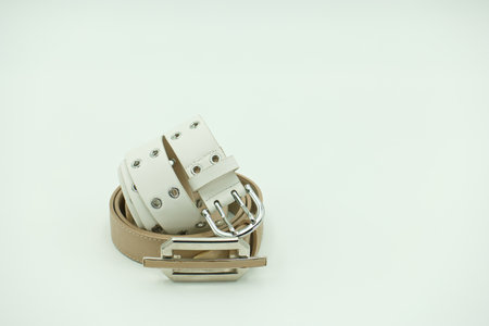 Leather belt isolated on white background with copy space for text.の写真素材