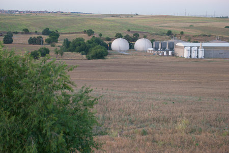 oil storage tanks in the field, Russia, Krasnodar Kraiの写真素材