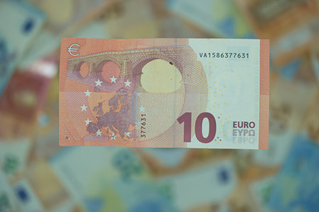 Close up of this euro banknote on blurred background with copy space