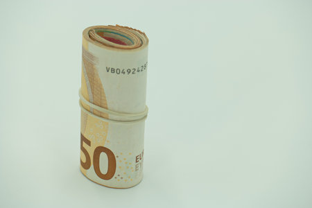 Roll of 50 euro banknotes with filter effect retro vintage style.の写真素材
