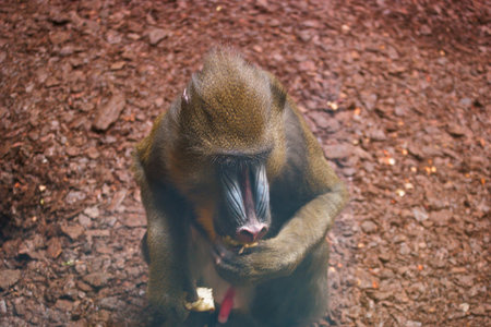 Mandrill (Mandrillus sphinx) eating a bananaの写真素材
