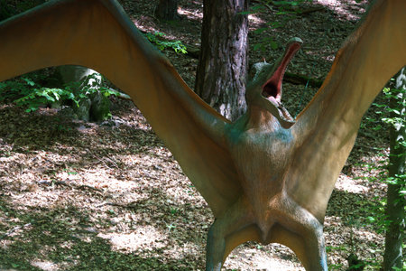 Dinosaur in the forest, close-up of a dinosaur.の写真素材