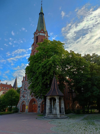 city, street, sopot, buildings, architecture, view, landscape, tree, sky, clouds,の写真素材