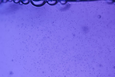 Bubbles in water on a purple background. Close-up.の写真素材