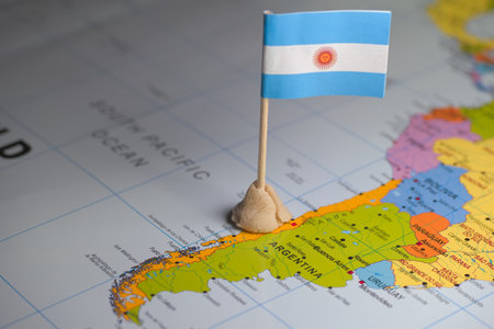 Argentina paper flag on the map of Argentina. Conceptual imageの写真素材