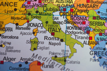 Macedonia on the map, close-up of a mapの写真素材