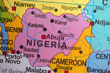 Close-up of the state of Nigeria shown on a map.の写真素材