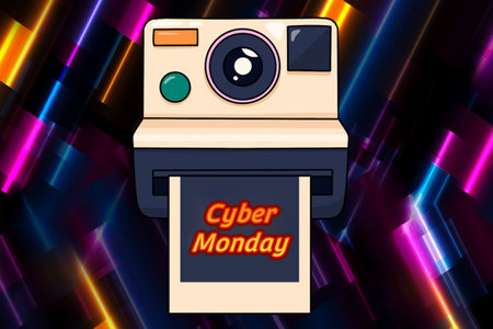 Retro camera on colorful background. Vector illustration for your design.の写真素材