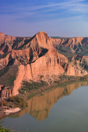 Beautiful landscape of the Danube river at sunset, Romania.の写真素材