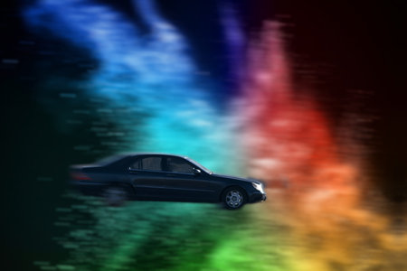 passenger car on a background with bokeh passenger transport technology vehicle auto colors in motionの写真素材