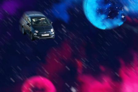 passenger car on a background with bokeh passenger transport technology vehicle auto colors in motionの写真素材