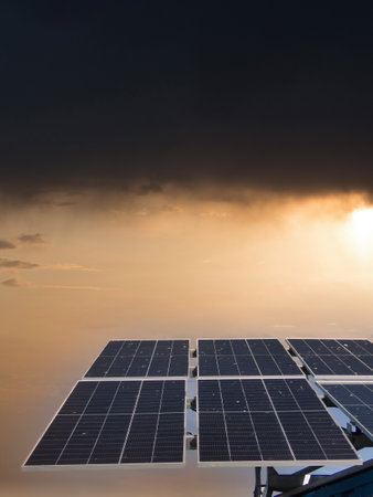 solar panels against the sky photovoltaics in spain near madrid ecologyの写真素材