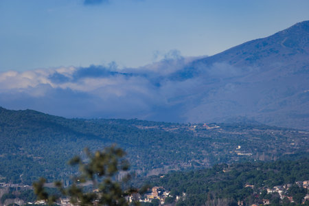 mountain landscape in spring near the artificial lake San Juan near pelayos de la Presa near Madridの写真素材