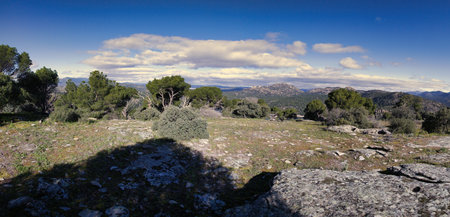 Mountain landscape on the San Juan reservoir near Madridの写真素材