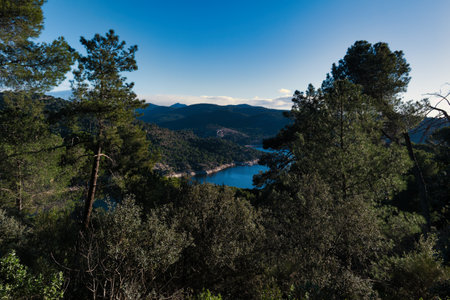 Mountain landscape on the San Juan reservoir near Madridの写真素材