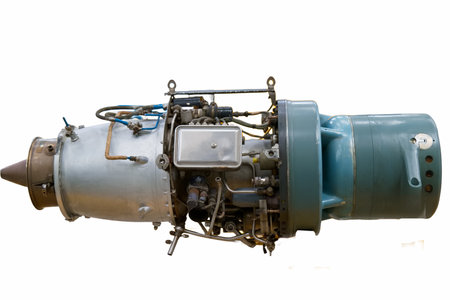 engine from a military jet aircraft on a white background