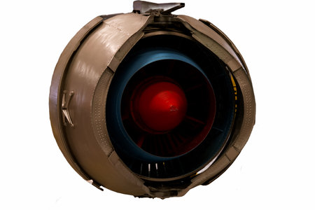 engine from a military jet aircraft on a white background