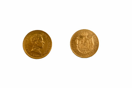 former Spanish gold coin isolated on white background former means of payment