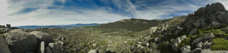 spring mountain landscape on a sunny day in spain near madridの写真素材