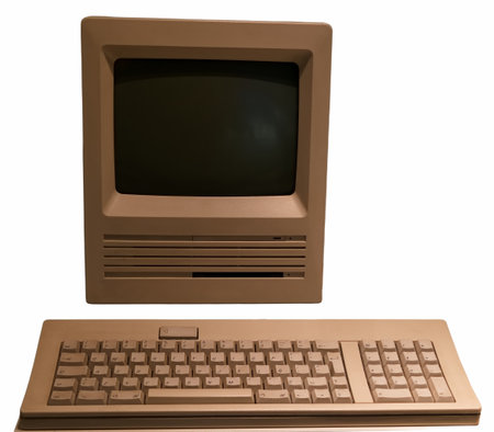 an antique computer from the 20th century, a set with a screen in oneの写真素材