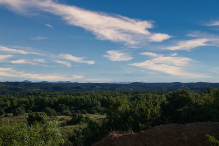 mountain landscape in spain with blue sky and clouds