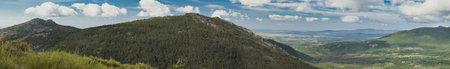 spring mountain landscape on a sunny clear day in the sierra de guadarrama mountains near madrid in...
