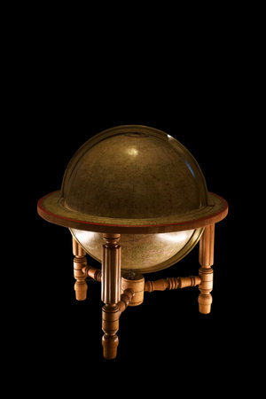 antique old globe with a world map from South Americaの写真素材