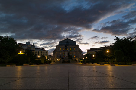 landscape with historic buildings in madrid spain in the morningの写真素材