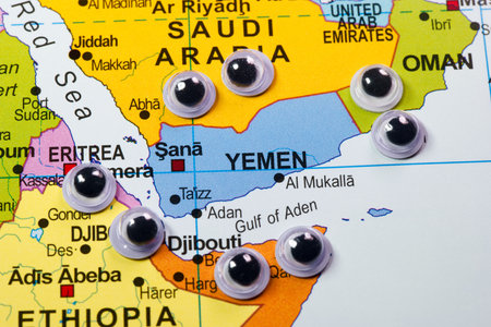 A political map where all the eyes of the neighbors are on Yemenの写真素材