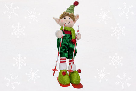 festive christmas toys on a white snowy background
