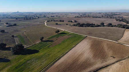 landscape view of central spain from aboveの写真素材