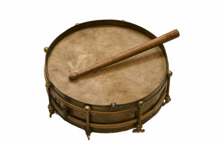 antique snare drum musical instrument with stickの写真素材