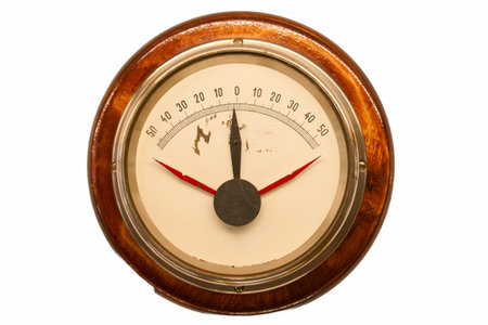 A vintage barometer features a round wooden frame and a white dial. The needle indicates atmospheric...