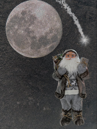 Decorative arrangement with festive elements under a bright full moonの写真素材