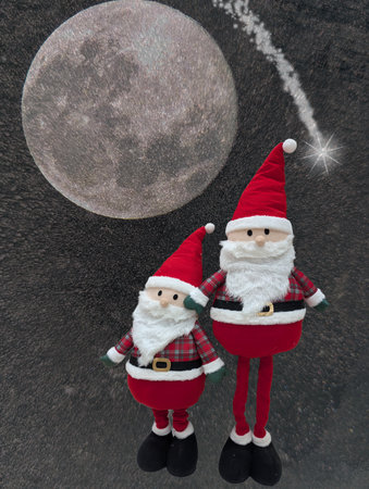 Decorative arrangement with festive elements under a bright full moonの写真素材