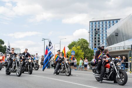 STOCKHOLM, SWEDEN â JULY 30, 2016: Motorcyclists during Stockholm Pride Parade on Hantverkargatan near the City Hallのeditorial素材