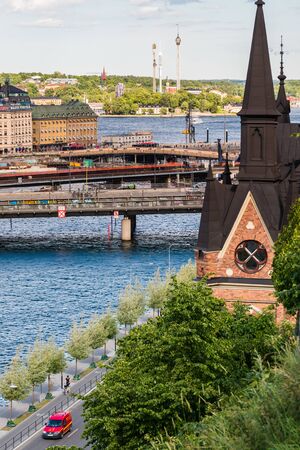 STOCKHOLM, SWEDEN - JULY 14, 2017: View over Mariahissen, Old Town and Djurgarden from SÃ¶dermalm in Stockholm, Swedenのeditorial素材